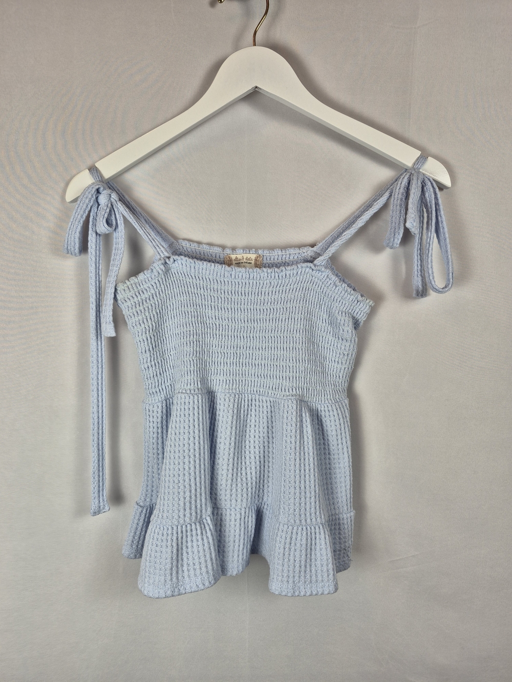 Altar'd State Light Blue Knit Tie-Shoulder Peplum Camisole Size S
